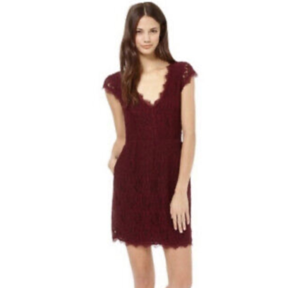 ARITZIA Babaton Tobias Maroon Lace Bodice V-neck Mini Dress Size 4